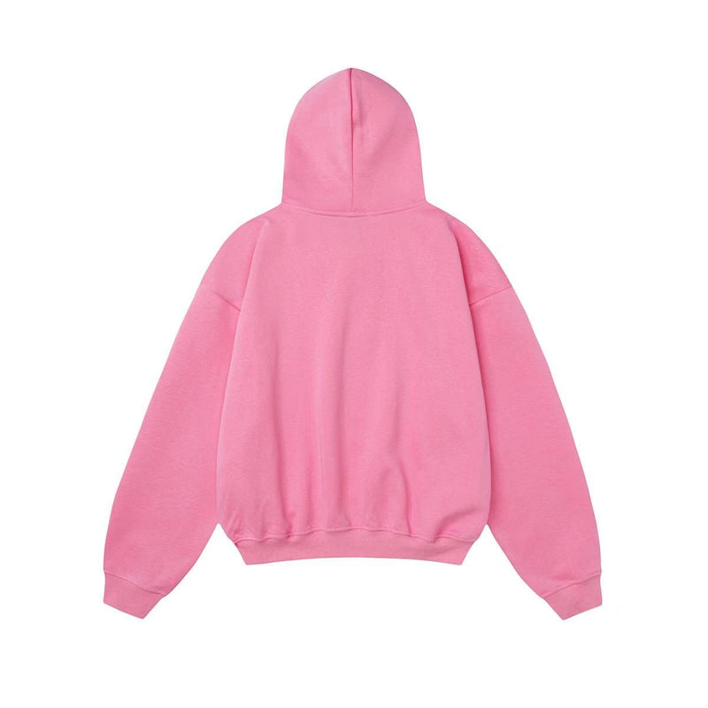 Pink hoodie back view with plain hooded sweatshirt design