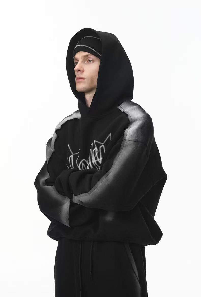 Omirad Star-Logo Contrast Panel Cropped Hoodie | Streetwear
