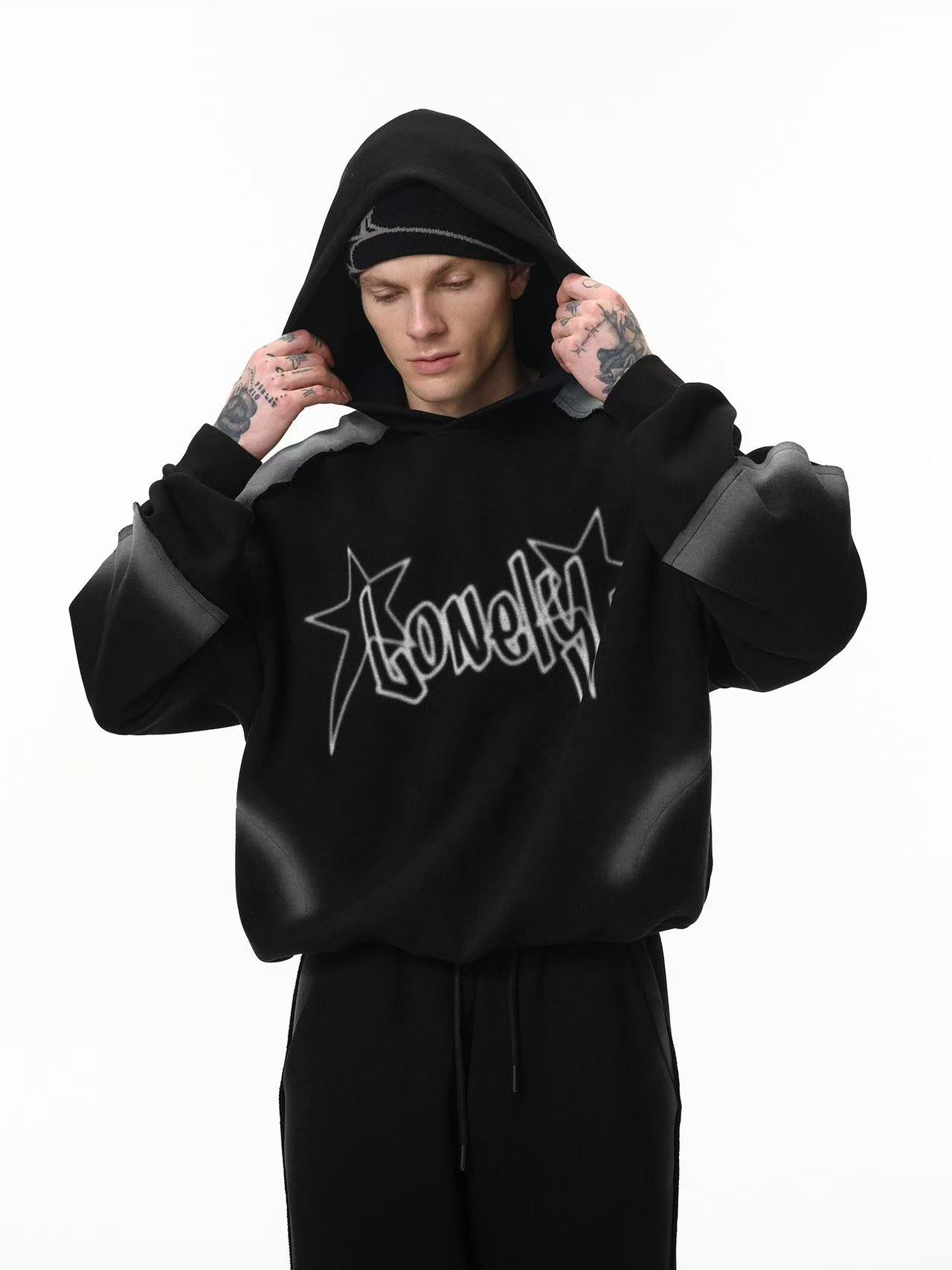 Omirad Star-Logo Contrast Panel Cropped Hoodie | Streetwear