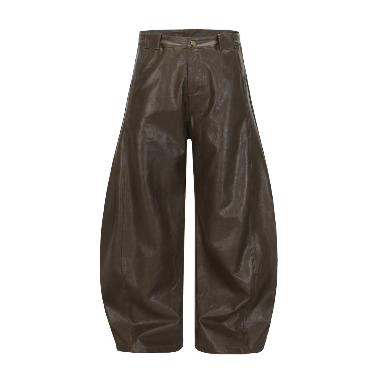 PU Barrel Leg Leather Pants | Wide-Leg Streetwear Trousers
