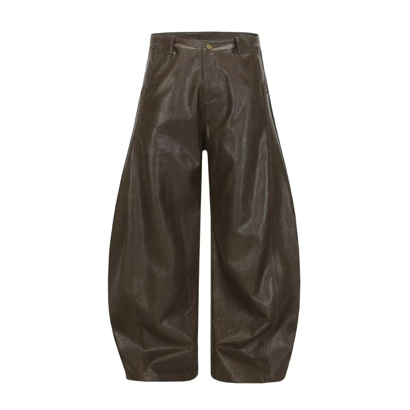 PU Barrel Leg Leather Pants | Wide-Leg Streetwear Trousers