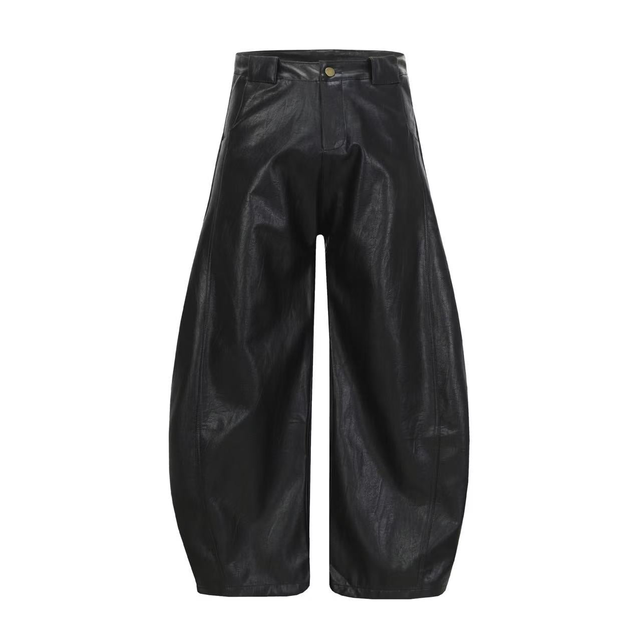 PU Barrel Leg Leather Pants | Wide-Leg Streetwear Trousers