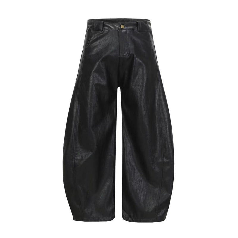 PU Barrel Leg Leather Pants | Wide-Leg Streetwear Trousers