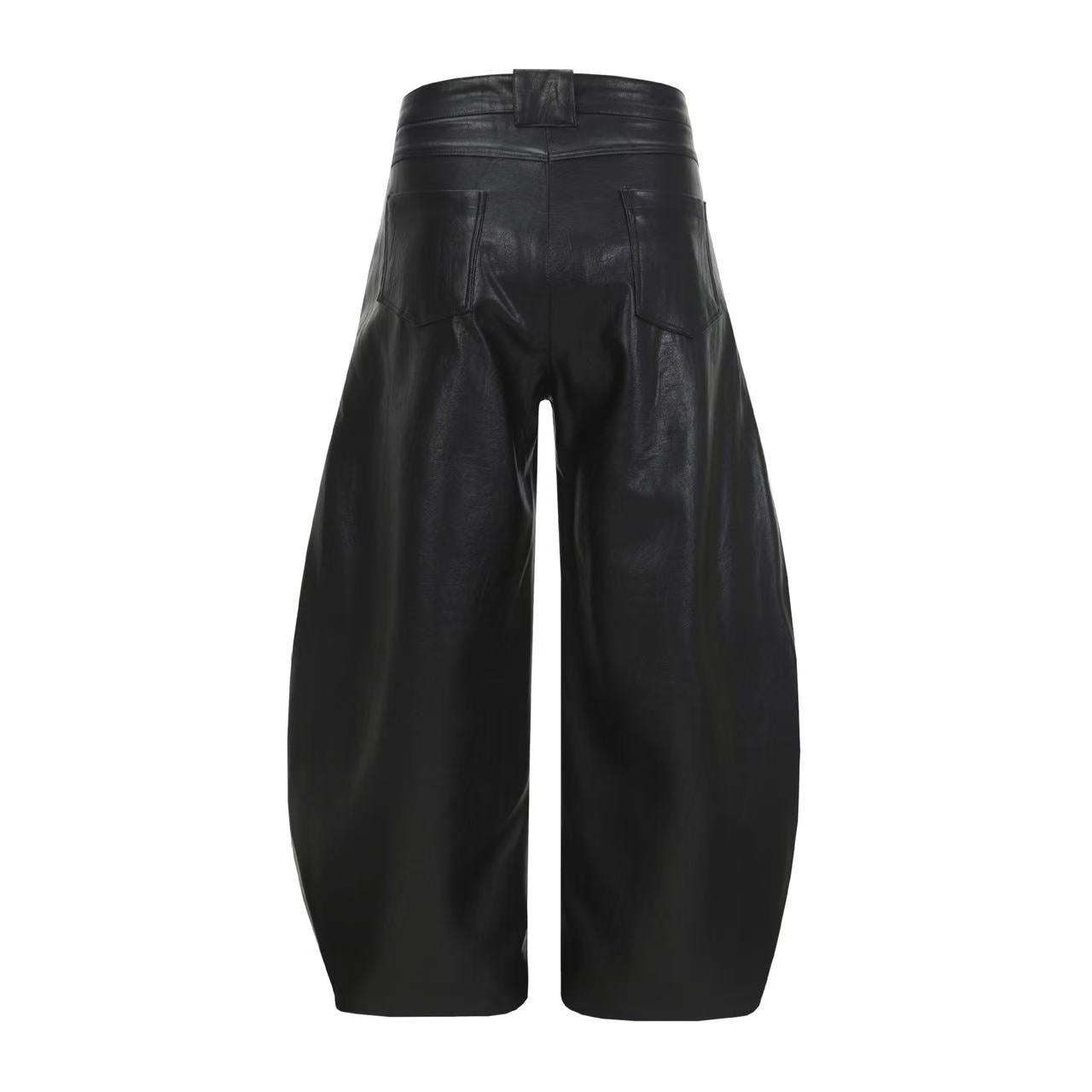 PU Barrel Leg Leather Pants | Wide-Leg Streetwear Trousers