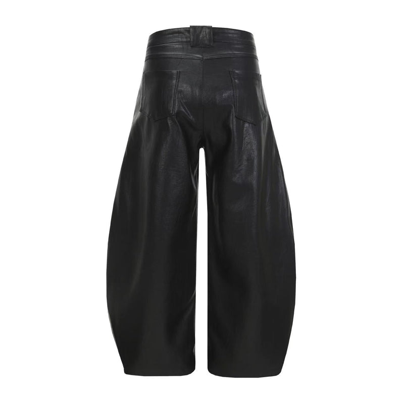 PU Barrel Leg Leather Pants | Wide-Leg Streetwear Trousers