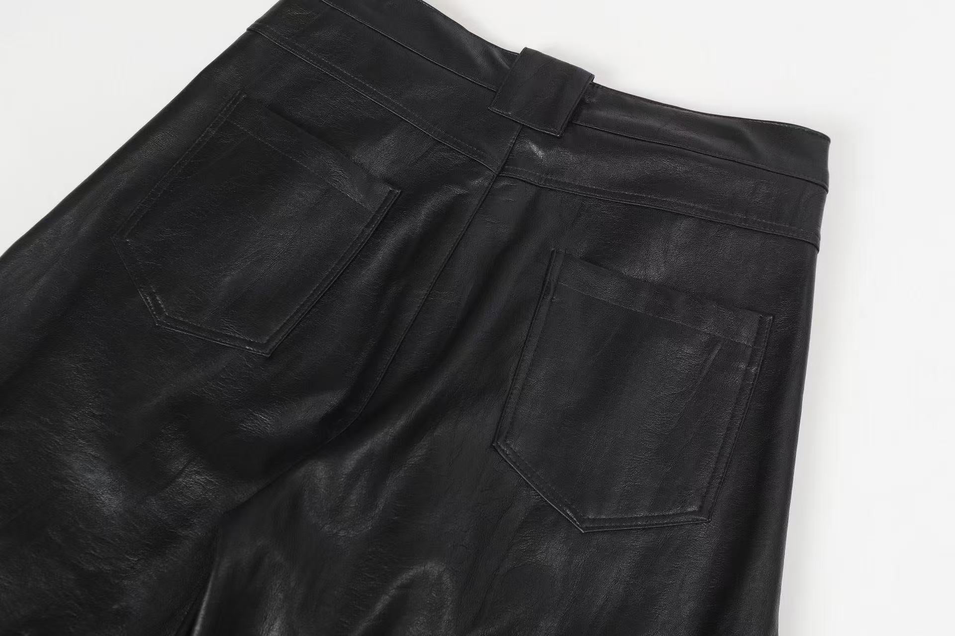PU Barrel Leg Leather Pants | Wide-Leg Streetwear Trousers