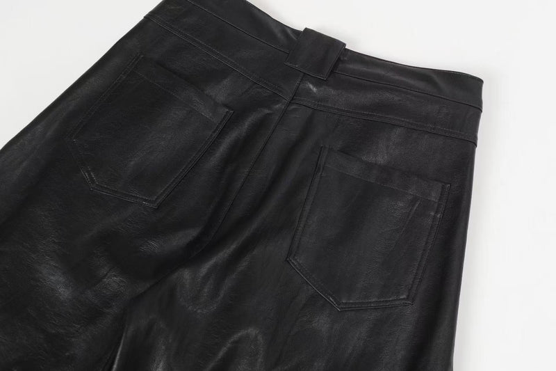 PU Barrel Leg Leather Pants | Wide-Leg Streetwear Trousers
