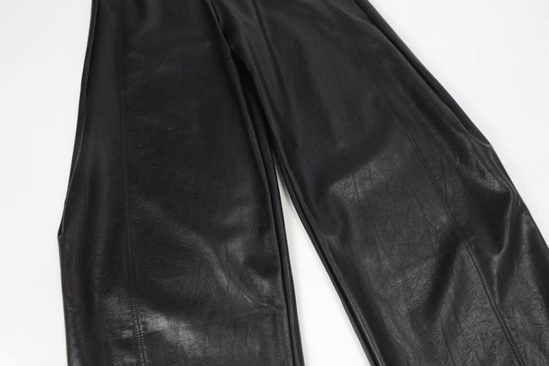 PU Barrel Leg Leather Pants | Wide-Leg Streetwear Trousers