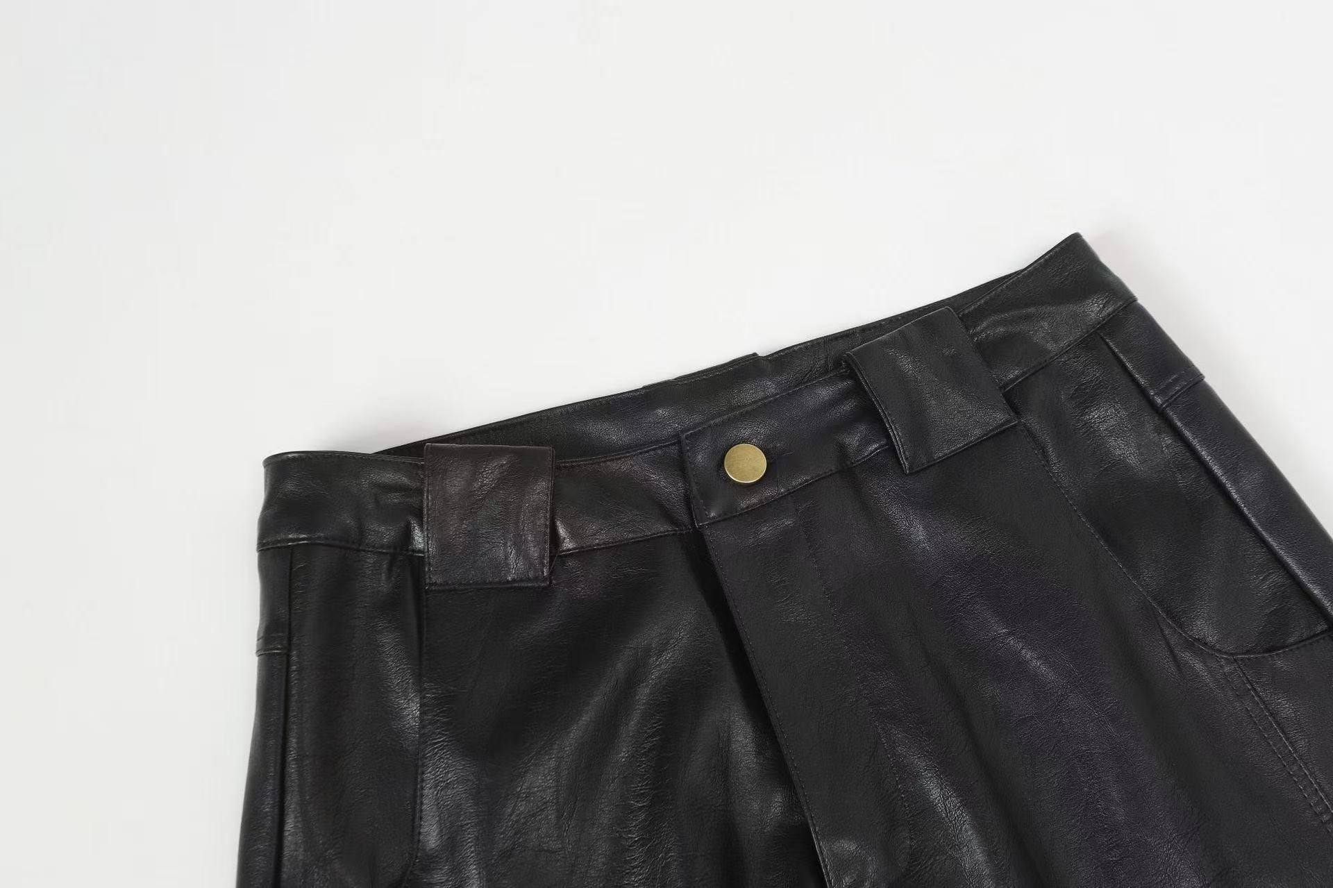 PU Barrel Leg Leather Pants | Wide-Leg Streetwear Trousers