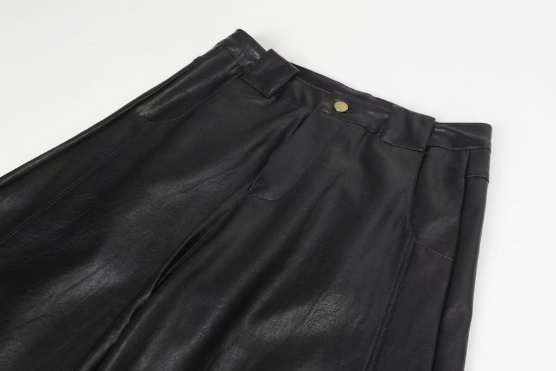 PU Barrel Leg Leather Pants | Wide-Leg Streetwear Trousers
