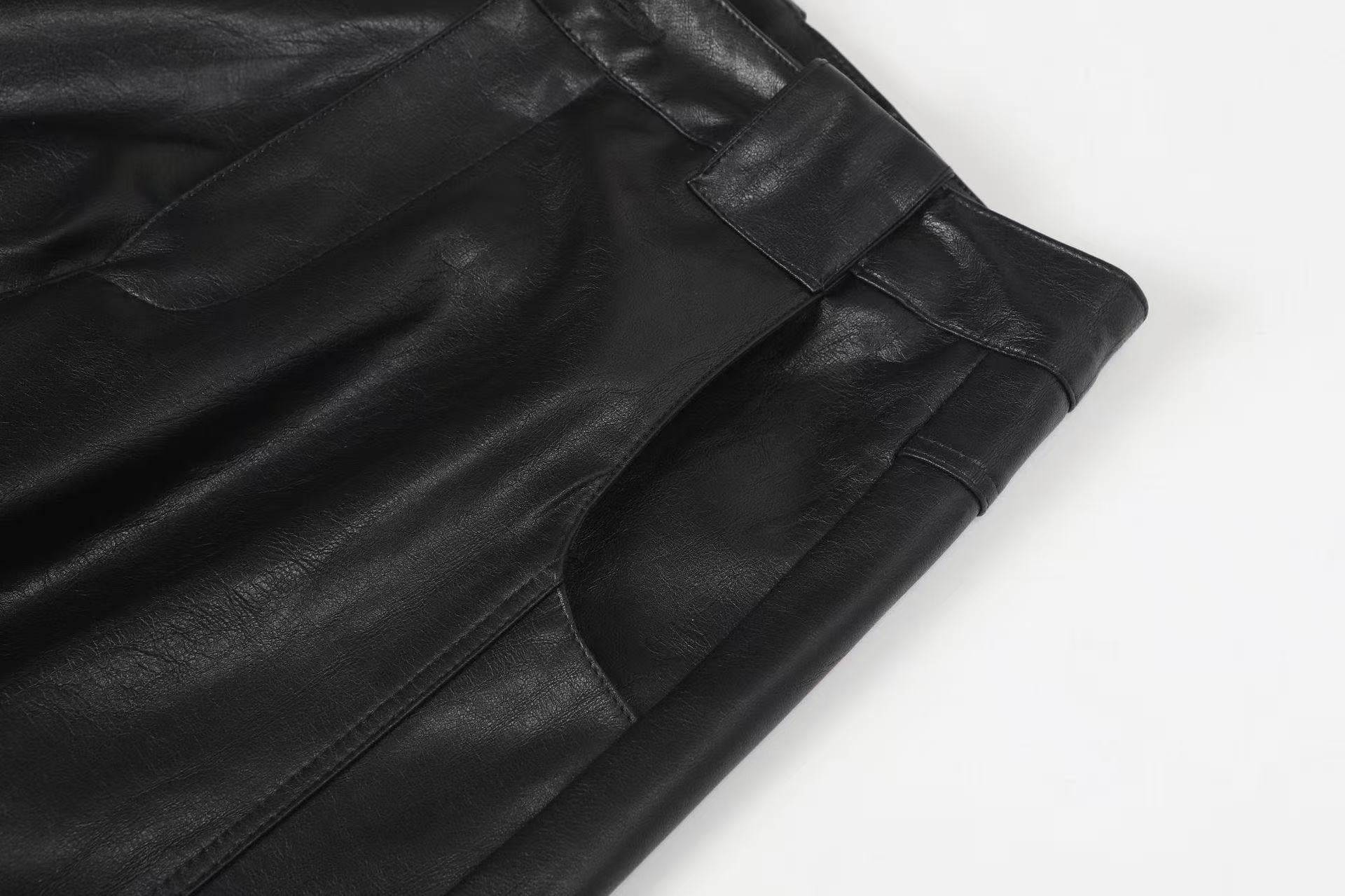 PU Barrel Leg Leather Pants | Wide-Leg Streetwear Trousers