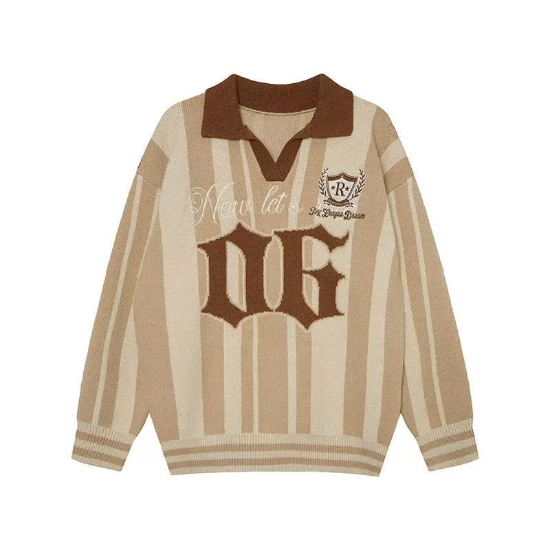Retro Varsity '06' Striped Knit Polo Sweater | Collegiate Style