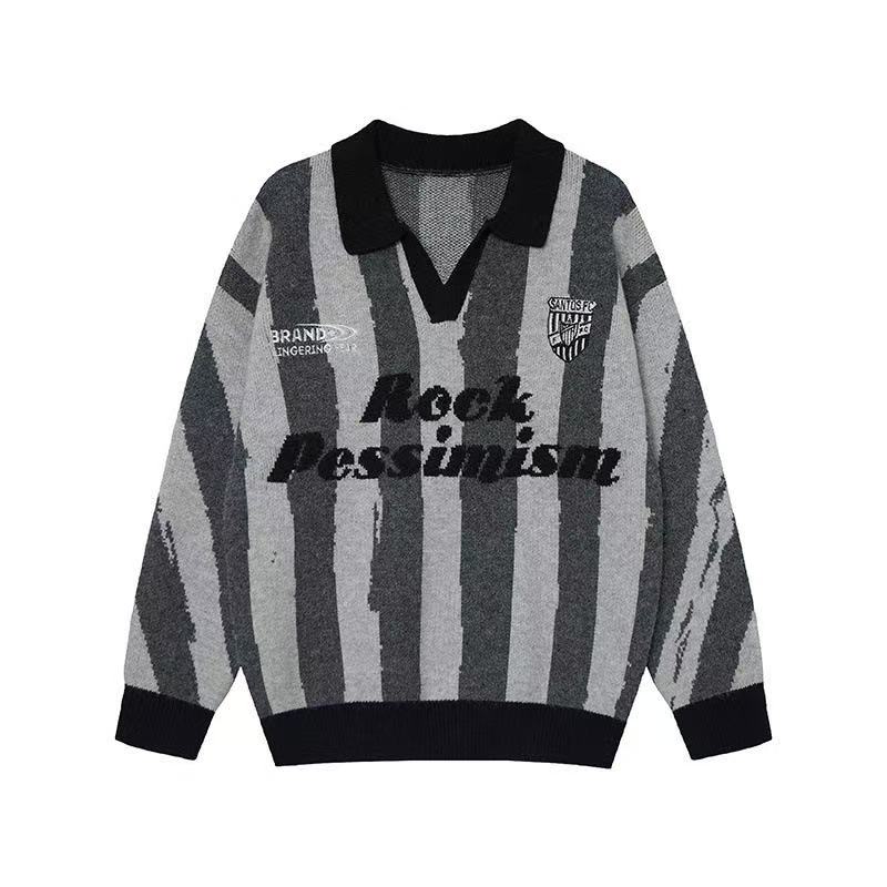 Rock Pessimism Striped Knit Polo Sweater | Retro Streetwear