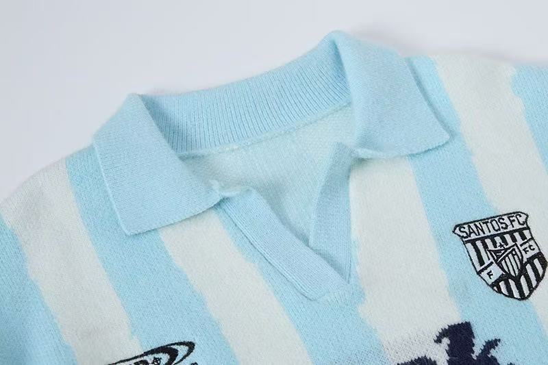 Rock Pessimism Striped Knit Polo Sweater | Retro Streetwear