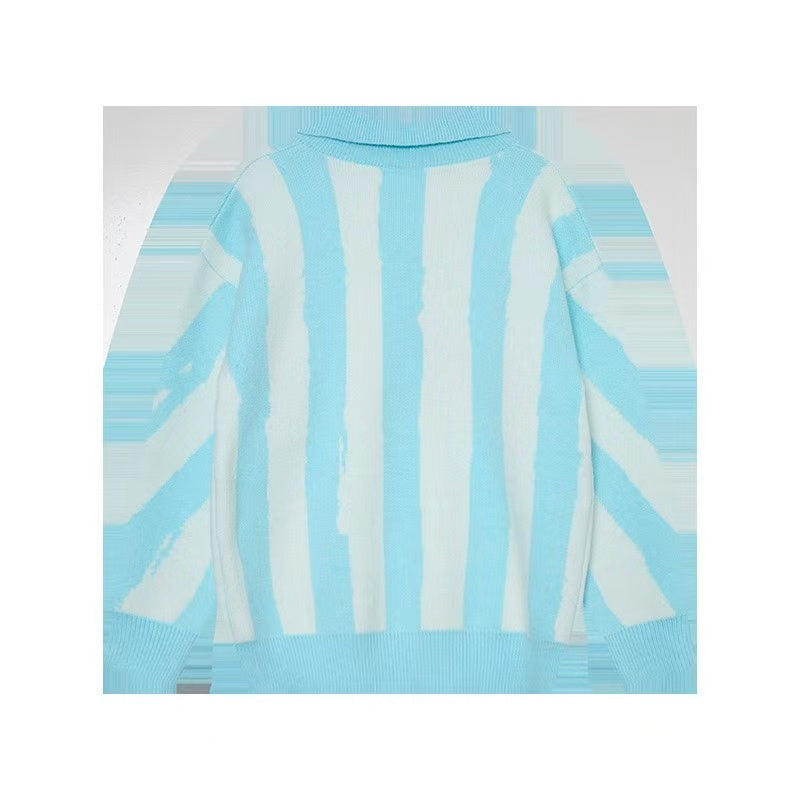 Rock Pessimism Striped Knit Polo Sweater | Retro Streetwear
