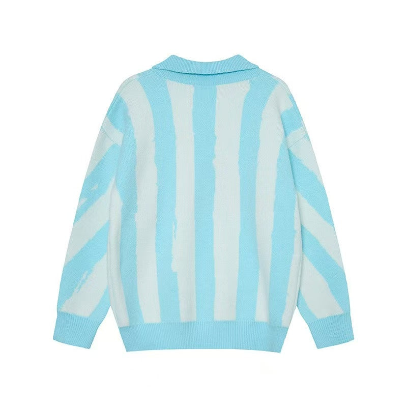 Rock Pessimism Striped Knit Polo Sweater | Retro Streetwear