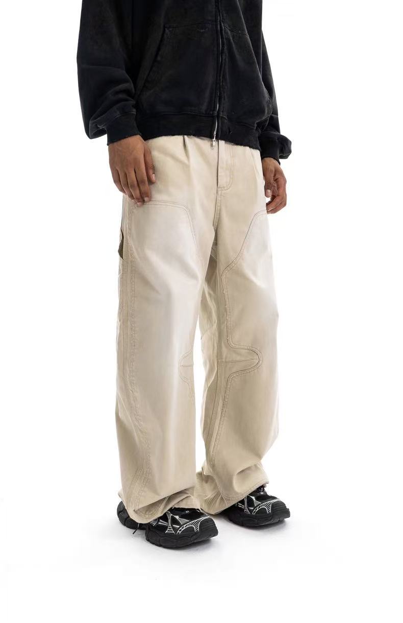 Omirad Curved-Cut Washed Work Pants | Wide Leg Carpenter