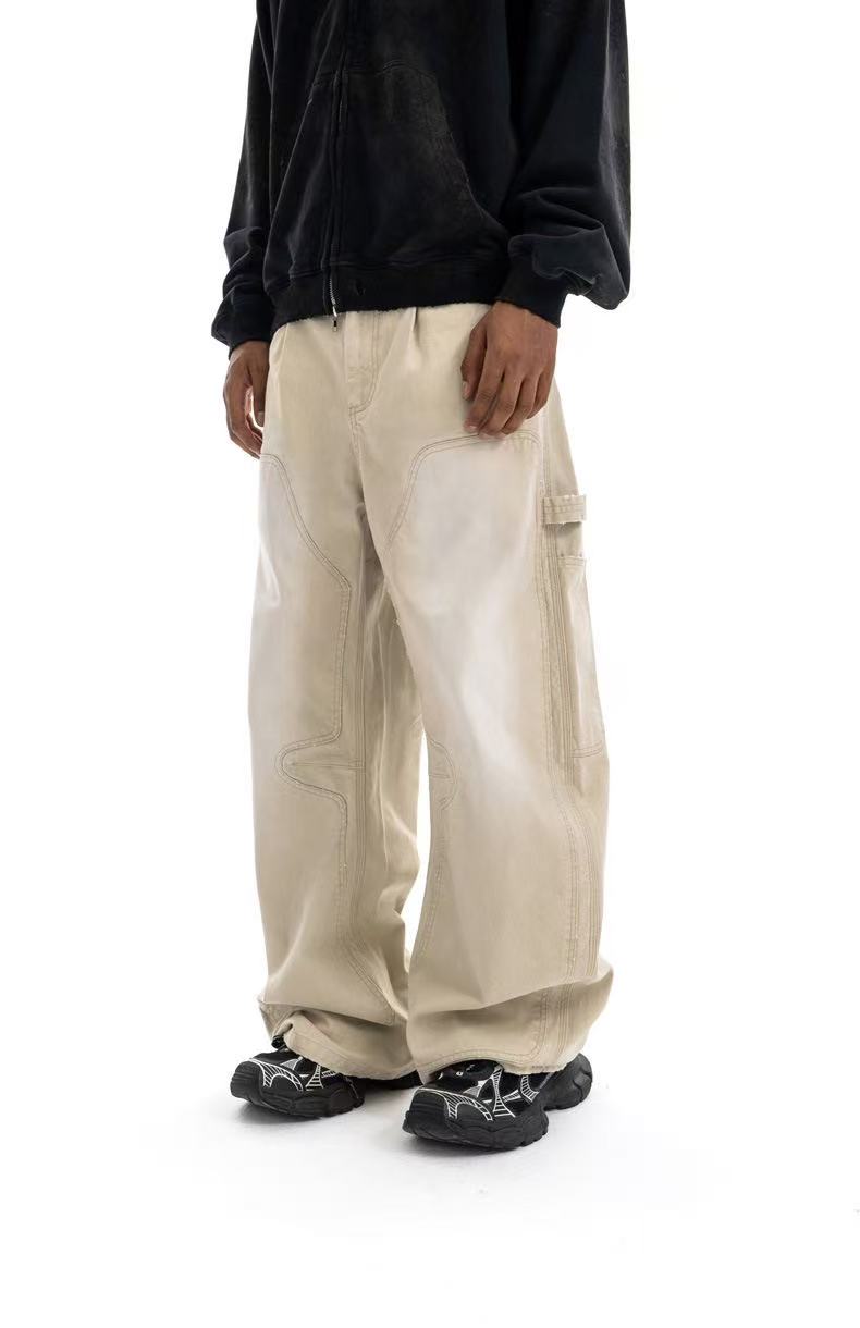 Omirad Curved-Cut Washed Work Pants | Wide Leg Carpenter