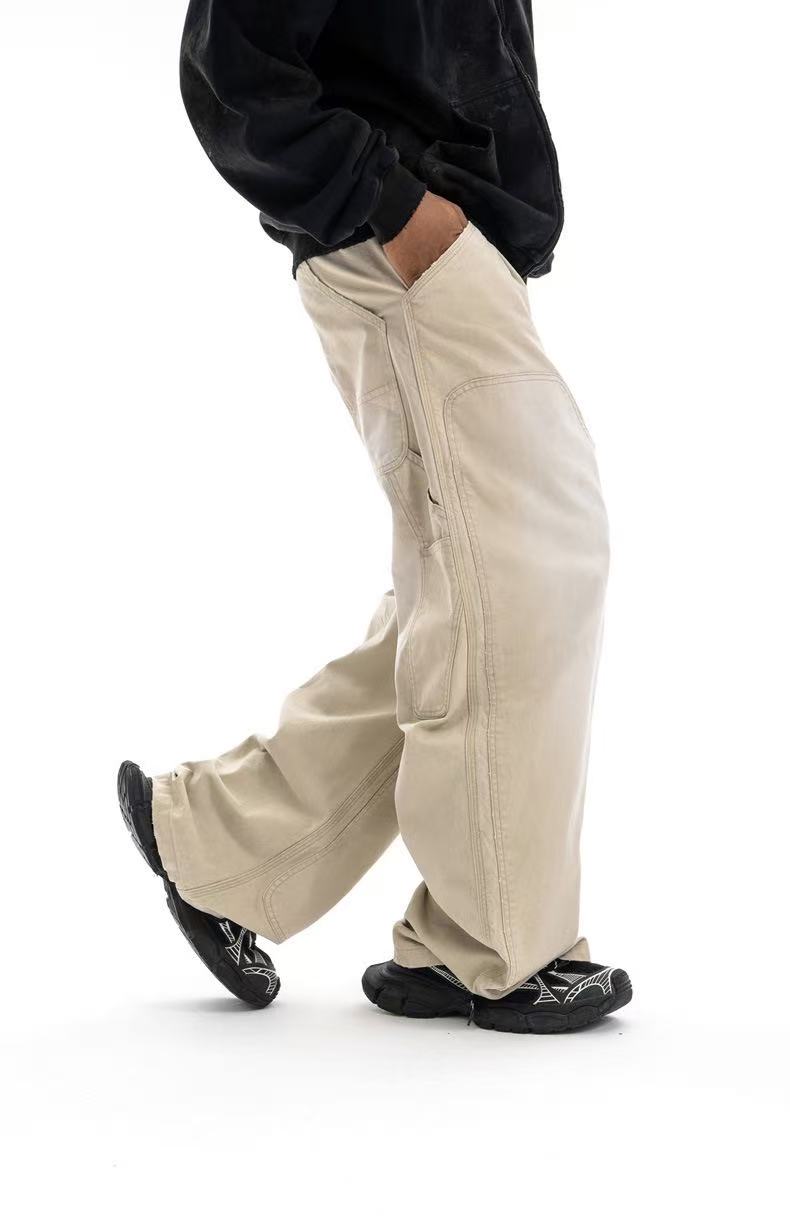 Omirad Curved-Cut Washed Work Pants | Wide Leg Carpenter