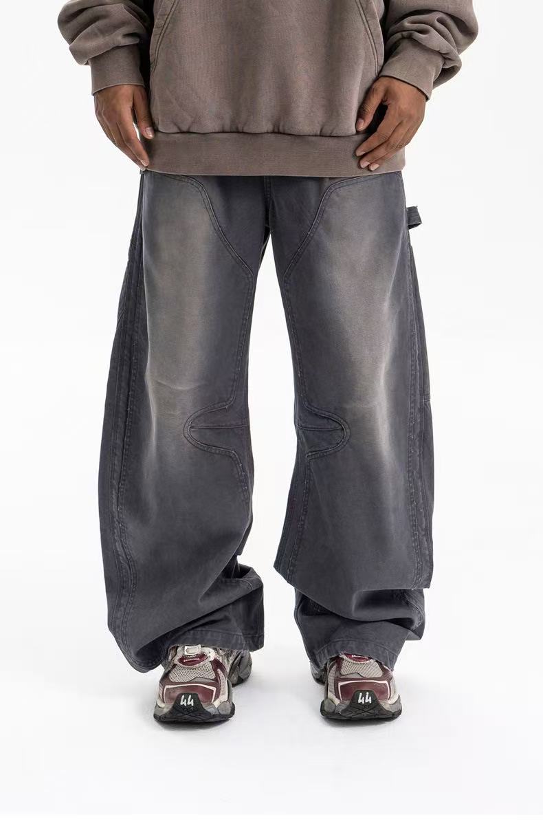 Omirad Curved-Cut Washed Work Pants | Wide Leg Carpenter