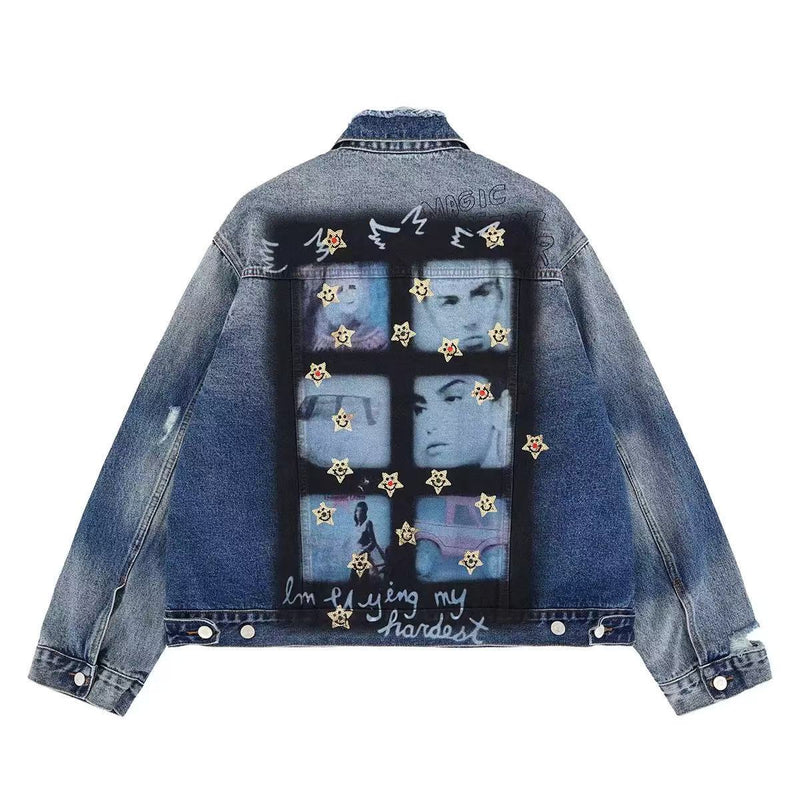 Vintage Patch Denim Jacket | Distressed Streetwear
