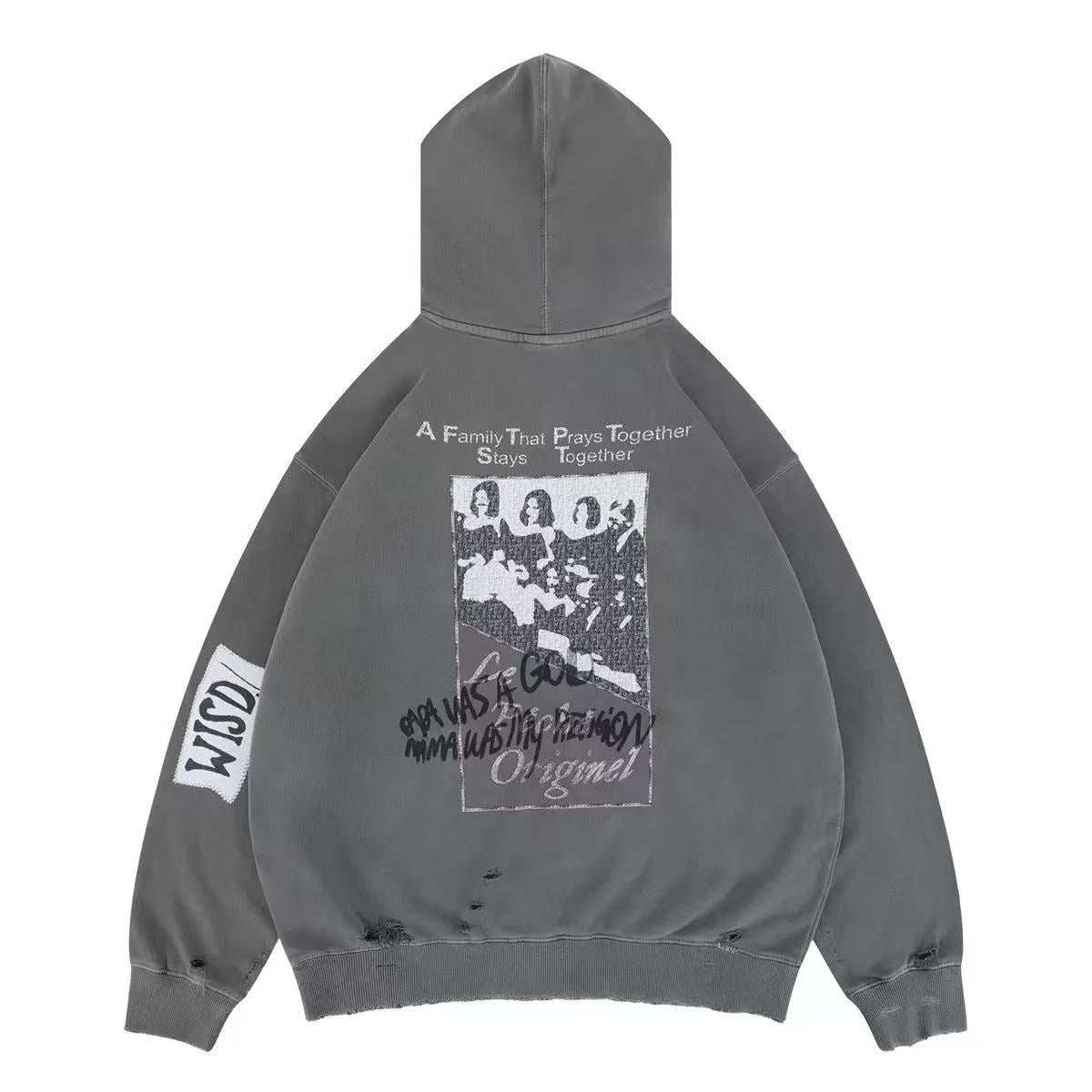 Vintage Washed Graphic Hoodie Distressed Streetwear | SEAKOFF