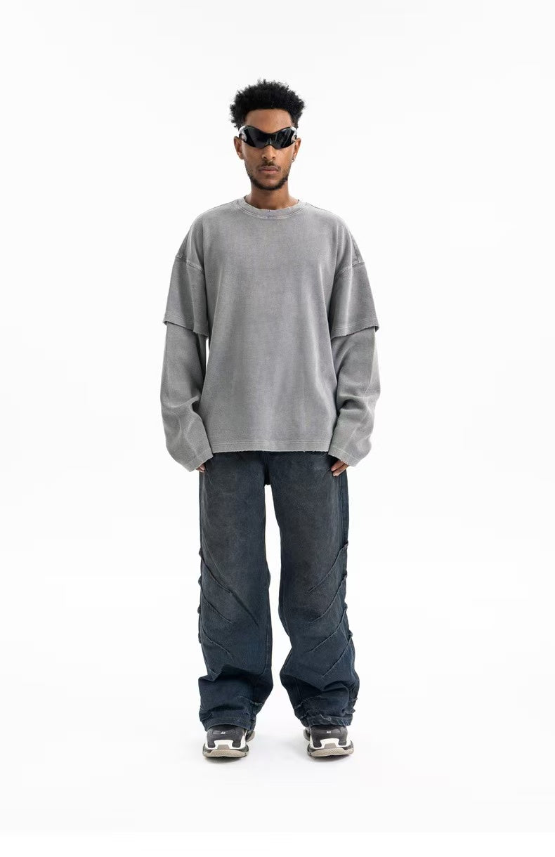 Oversized Corduroy Crewneck | Garment-Washed Streetwear Top