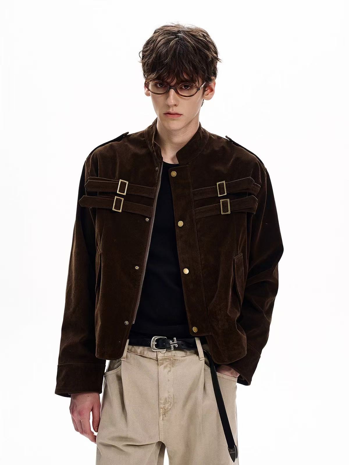Omirad Military Suede Jacket | Buckle Strap Bomber