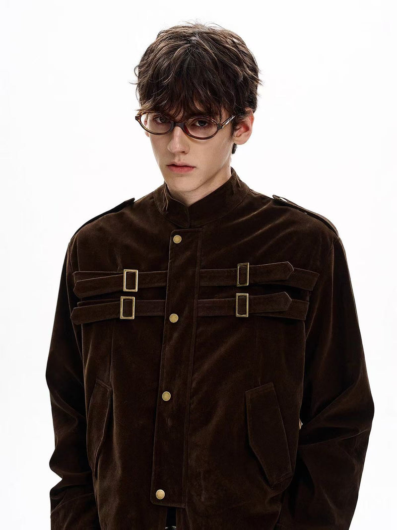 Omirad Military Suede Jacket | Buckle Strap Bomber