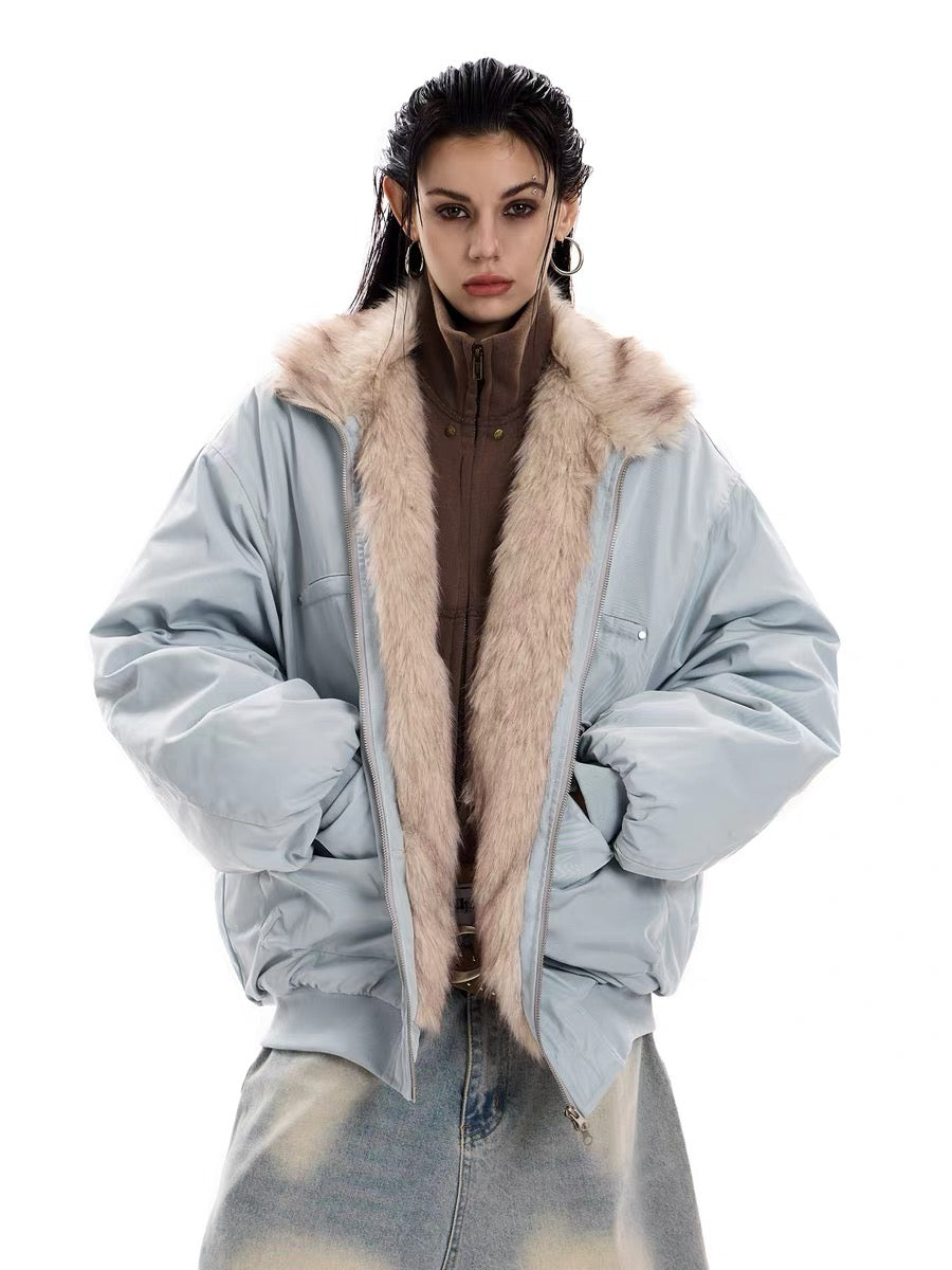 Faux Fur Lined Bomber Jacket | Oversized Winter Utility Coat