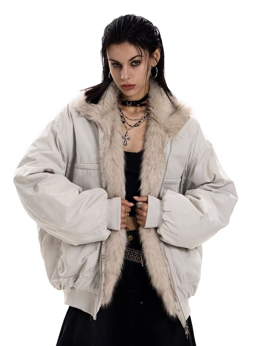 Faux Fur Lined Bomber Jacket | Oversized Winter Utility Coat