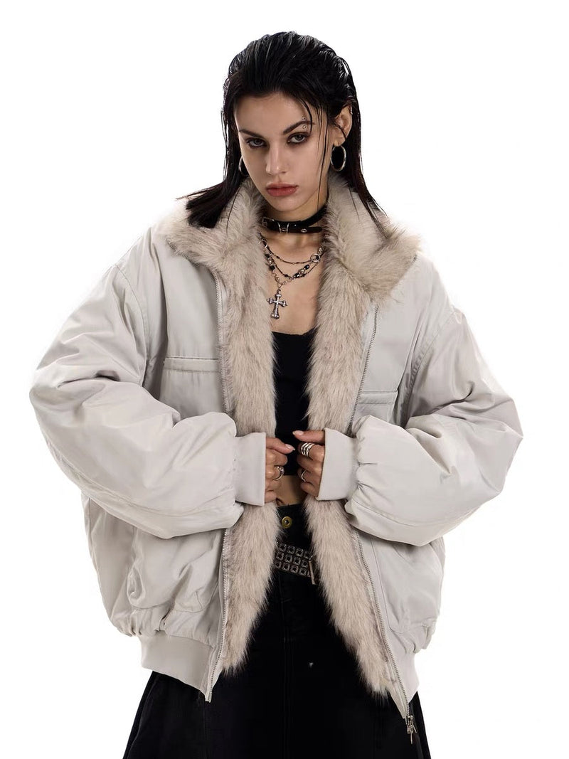 Faux Fur Lined Bomber Jacket | Oversized Winter Utility Coat