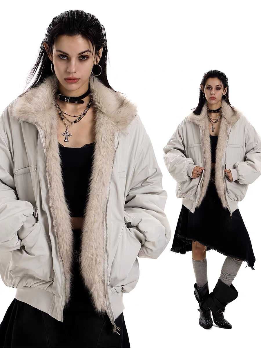 Faux Fur Lined Bomber Jacket | Oversized Winter Utility Coat