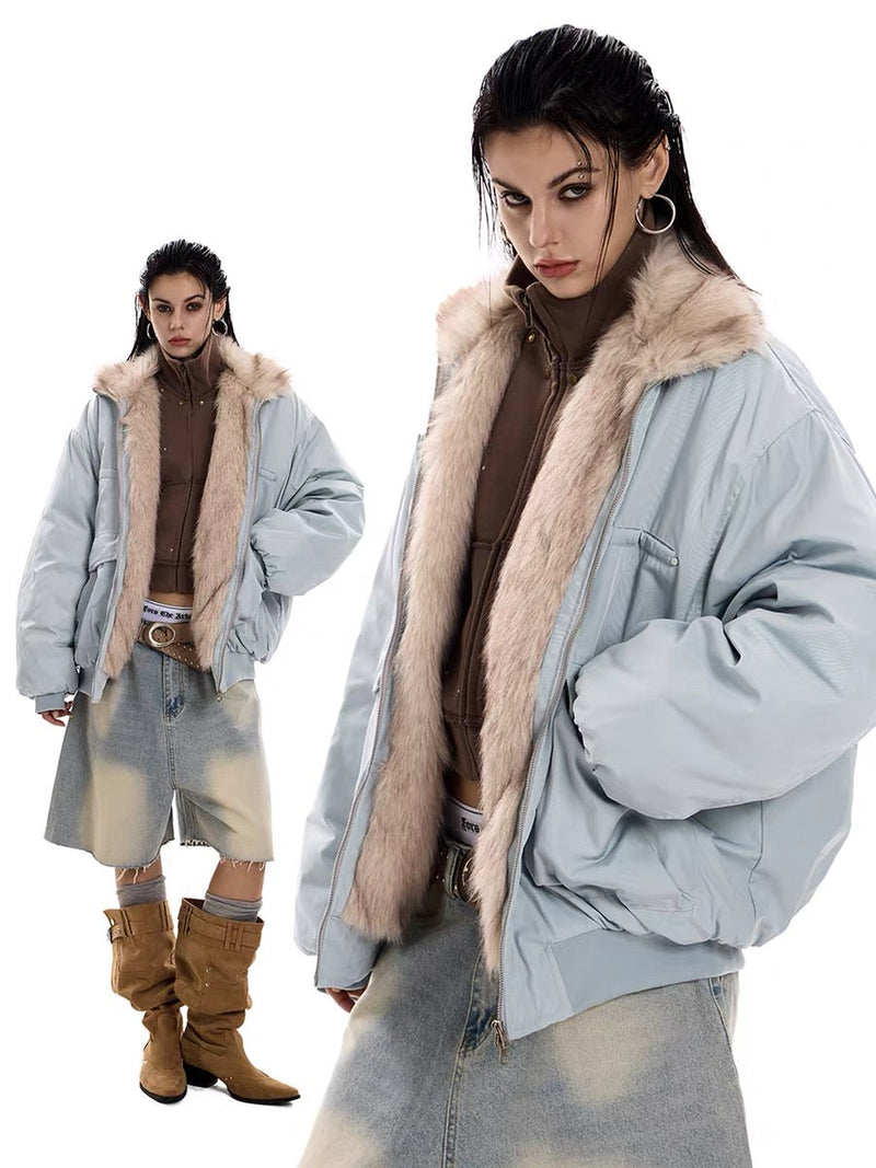 Faux Fur Lined Bomber Jacket | Oversized Winter Utility Coat