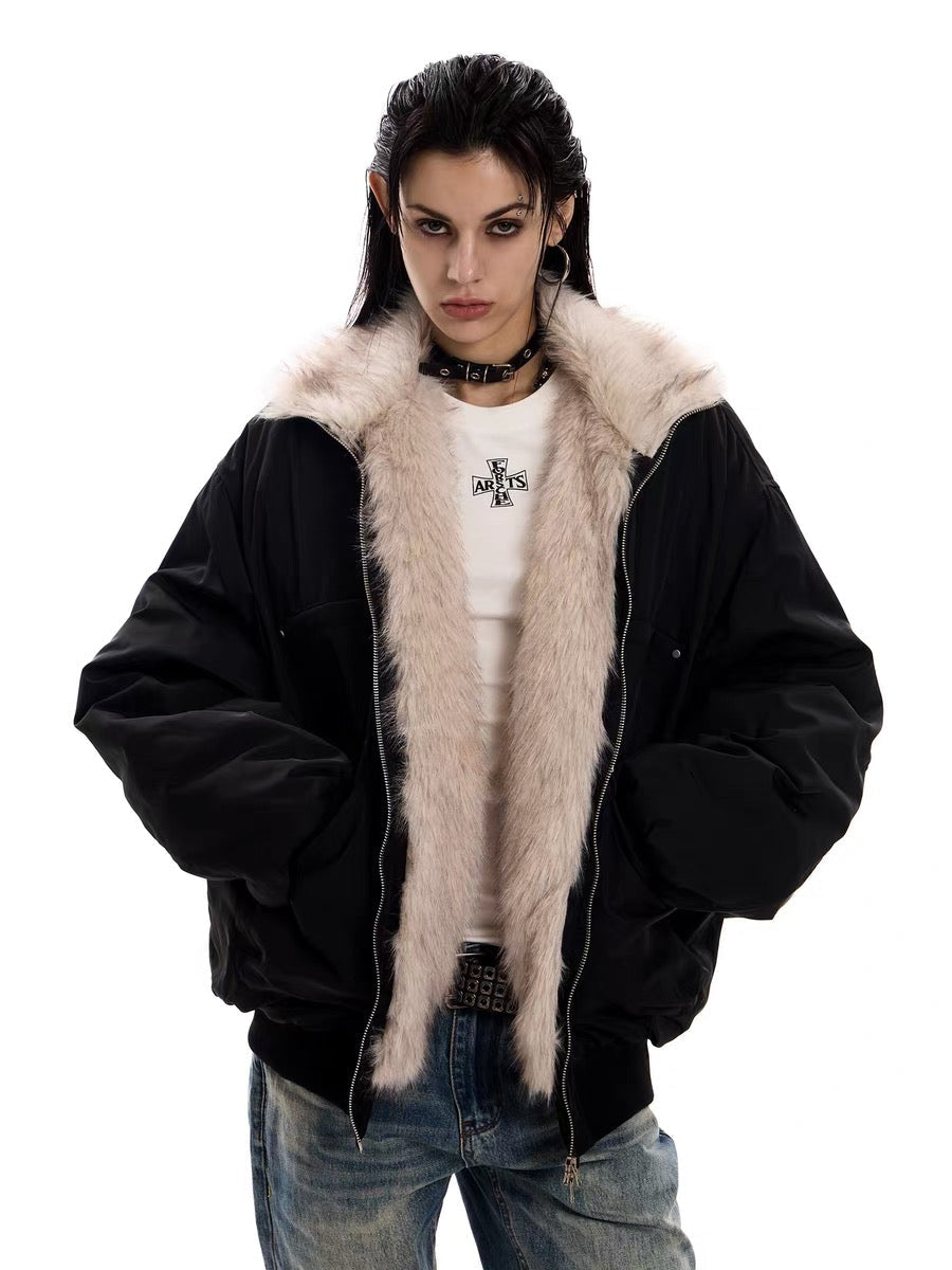 Faux Fur Lined Bomber Jacket | Oversized Winter Utility Coat