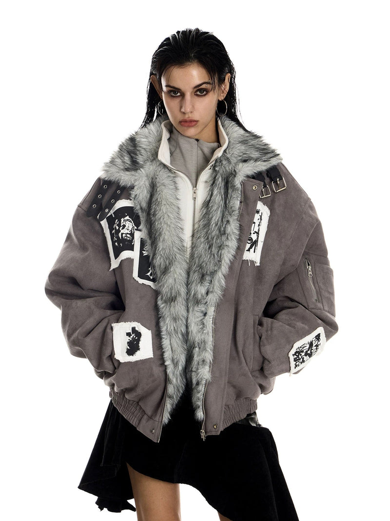 Omirad Patchwork Fur-Lined Bomber Jacket | Street Style