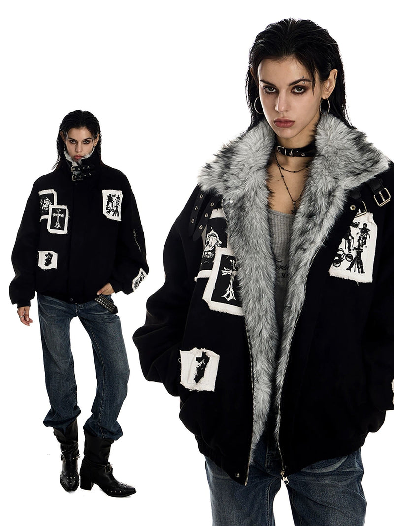 Omirad Patchwork Fur-Lined Bomber Jacket | Street Style