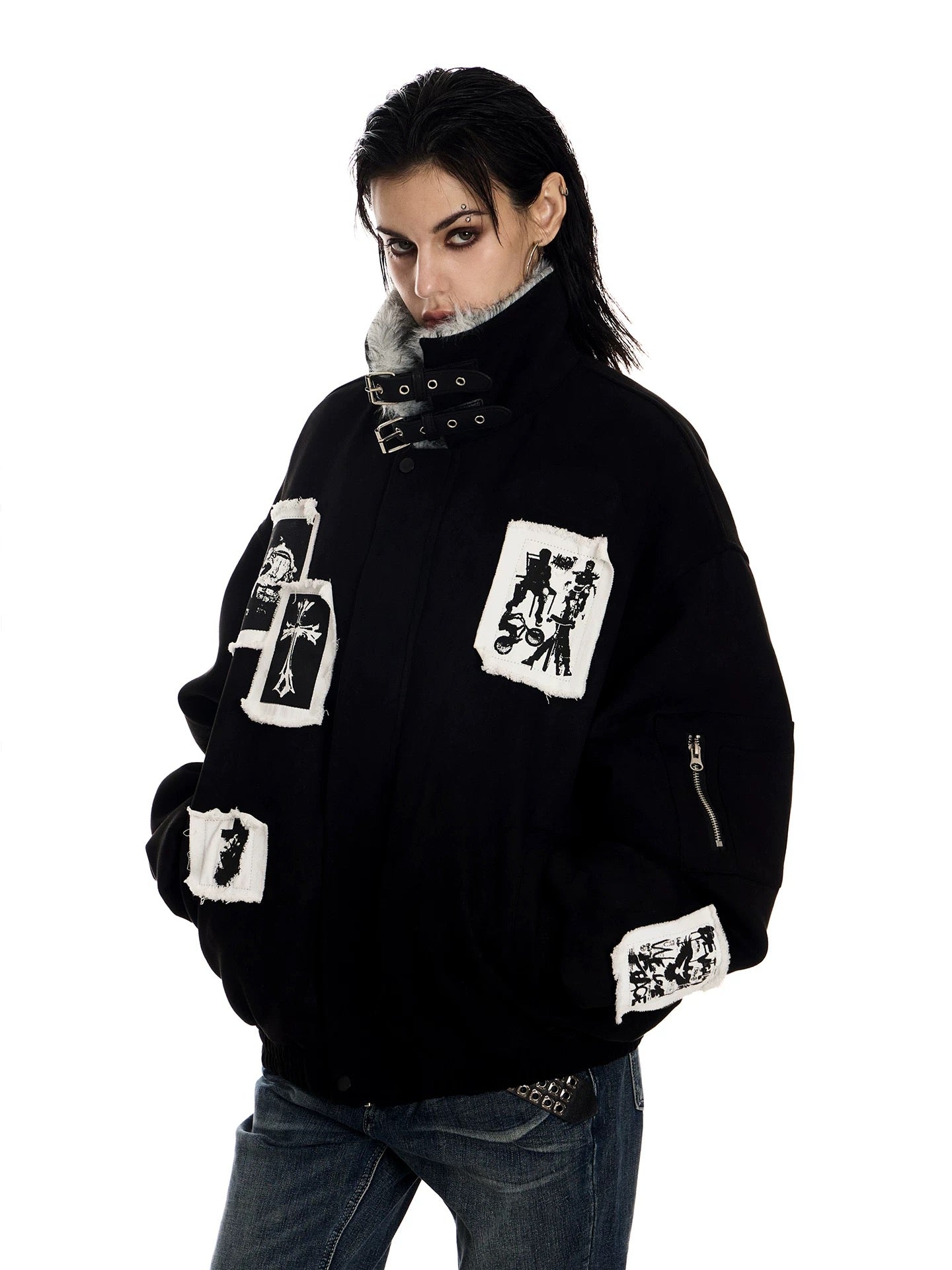 Omirad Patchwork Fur-Lined Bomber Jacket | Street Style