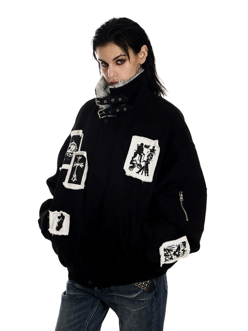 Omirad Patchwork Fur-Lined Bomber Jacket | Street Style