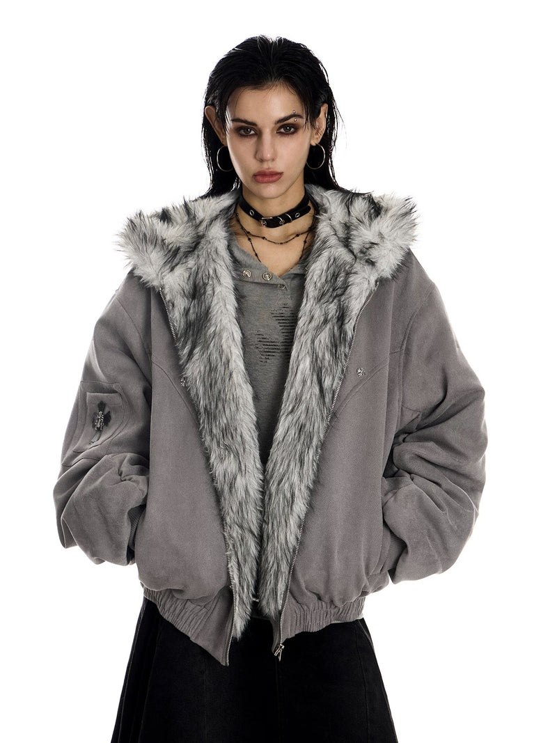 Omirad Faux-Fur Lined Suede Bomber Jacket | Oversized Streetwear
