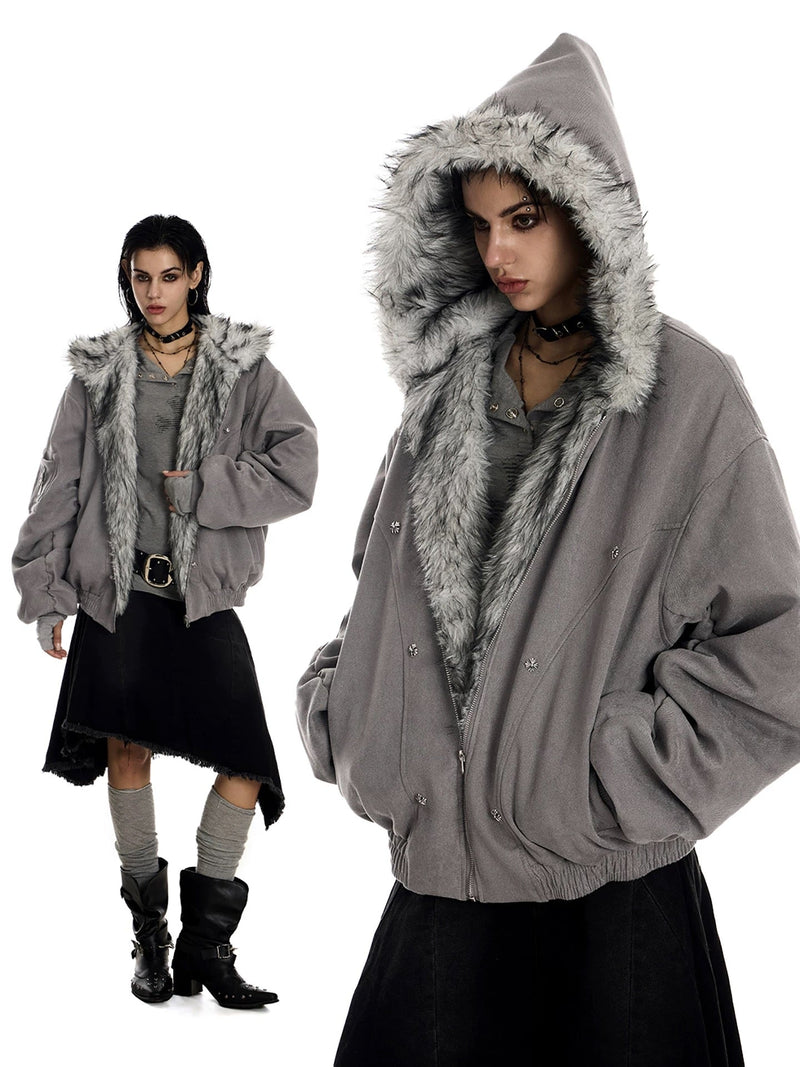 Omirad Faux-Fur Lined Suede Bomber Jacket | Oversized Streetwear