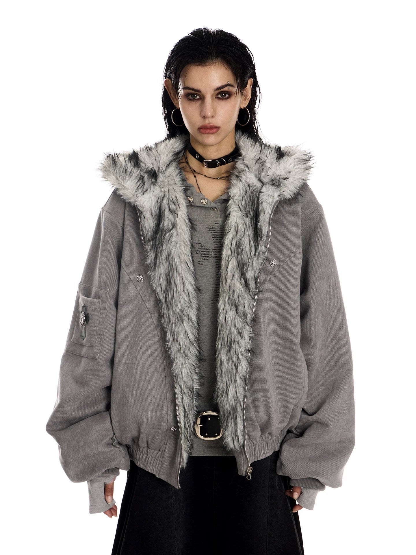 Omirad Faux-Fur Lined Suede Bomber Jacket | Oversized Streetwear