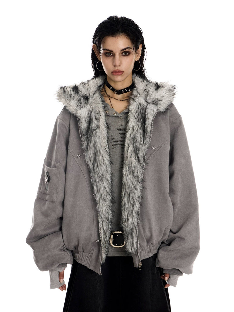 Omirad Faux-Fur Lined Suede Bomber Jacket | Oversized Streetwear