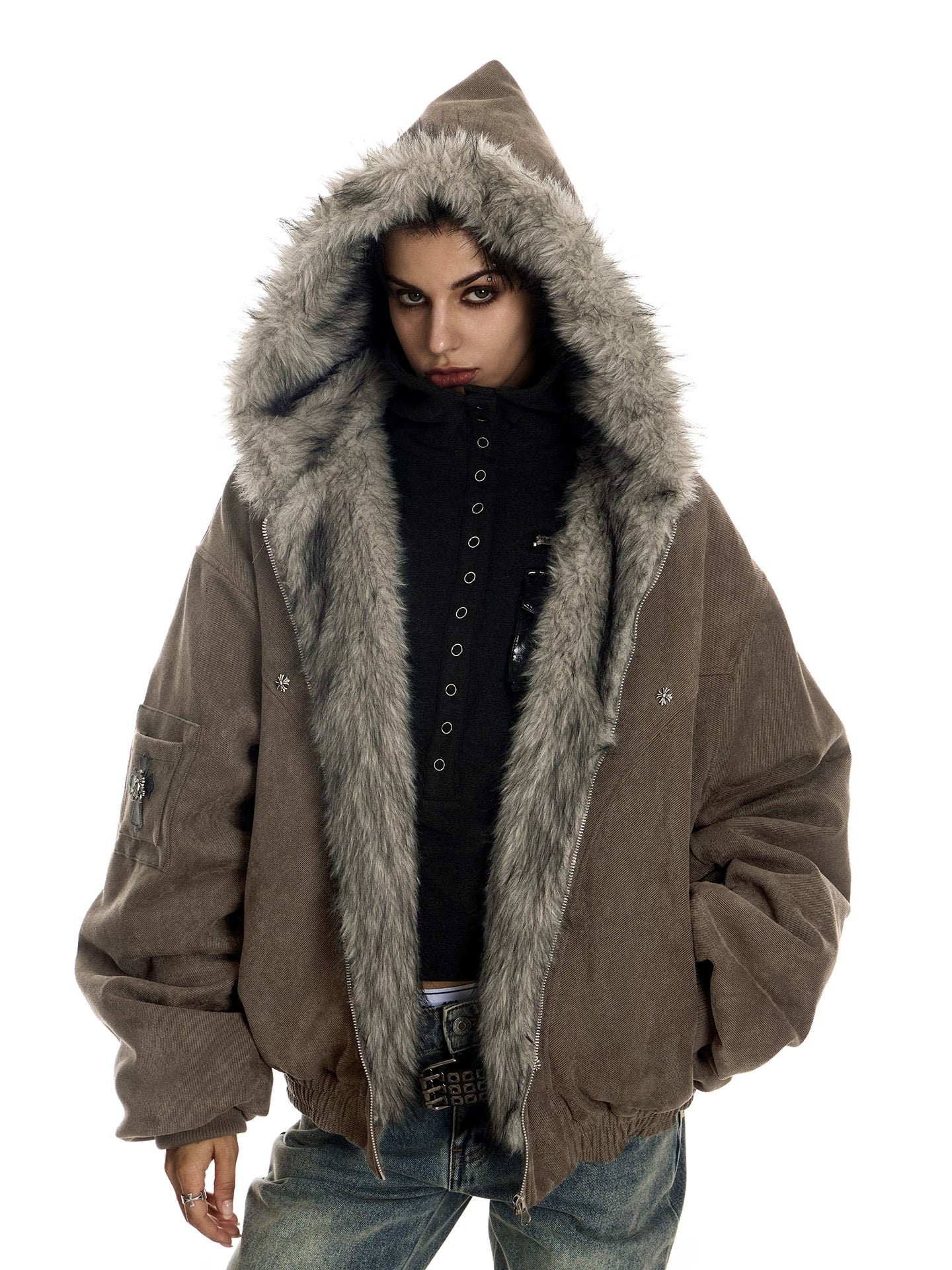 Omirad Faux-Fur Lined Suede Bomber Jacket | Oversized Streetwear