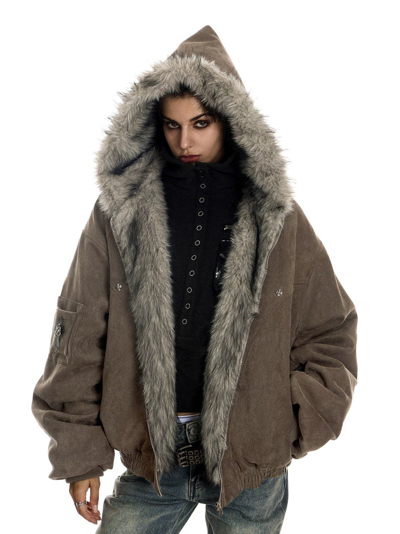 Omirad Faux-Fur Lined Suede Bomber Jacket | Oversized Streetwear