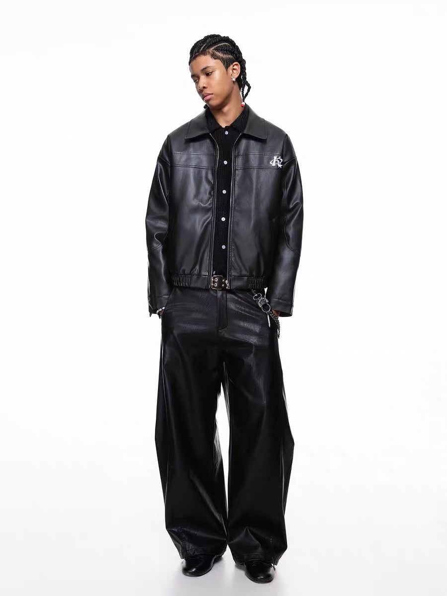 Omirad Vintage Lettering PU Leather Bomber Jacket