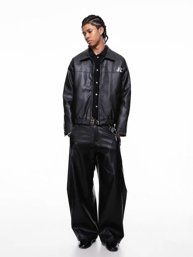 Omirad Vintage Lettering PU Leather Bomber Jacket
