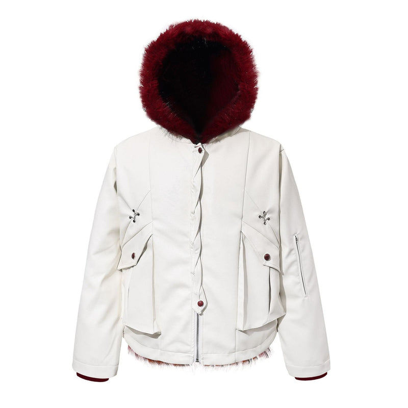 Omirad Contrast Fur PU Hooded Jacket | Streetwear Winter Coat