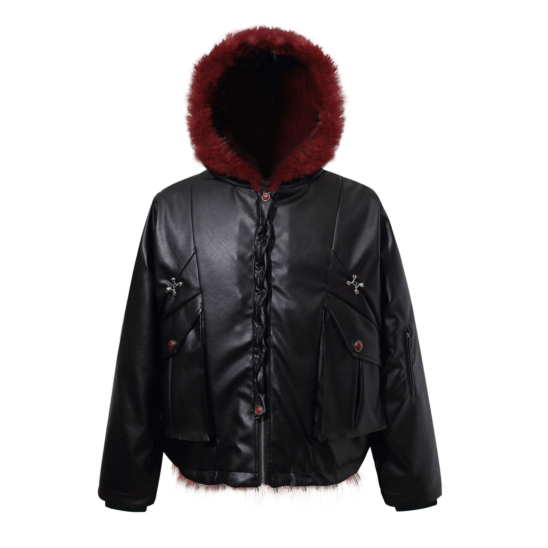 Omirad Contrast Fur PU Hooded Jacket | Streetwear Winter Coat
