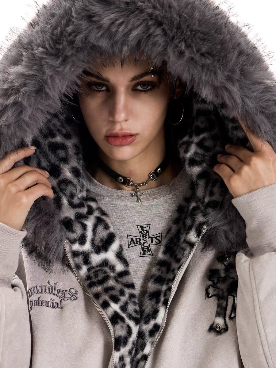 Cross Patch Faux Fur Hood Bomber Jacket | Streetwear